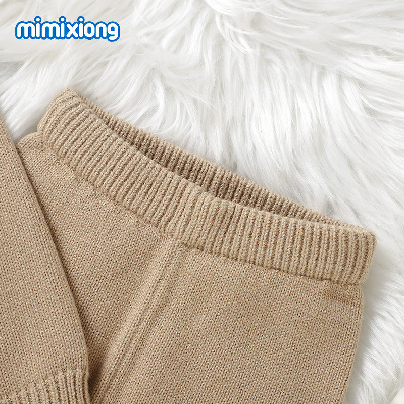 Baby Knitted Solid-Color Diamond-Shape Top Pants Set
