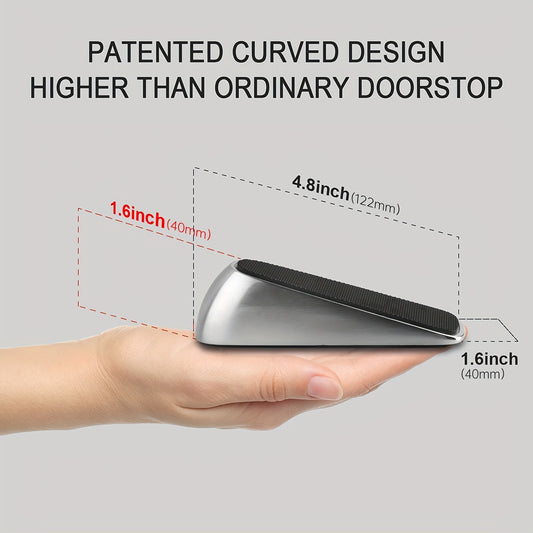 Heavy-Duty Metal Door Stopper with Storage Sleeve - Zinc Alloy & Silicone, Brushed Finish, Ideal for Any Floor Type