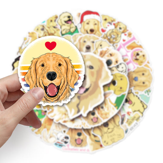 50 Sheets Waterproof Golden Retriever Graffiti Personalized Cartoon Animal DIY Stickers