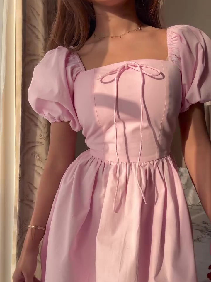 Puff Sleeve Tie Dress