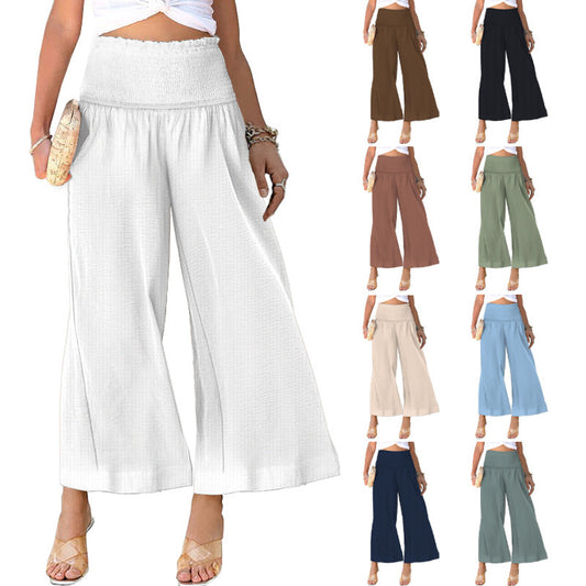 High Waist Pleating Casual Cotton And Linen Women's Trousers