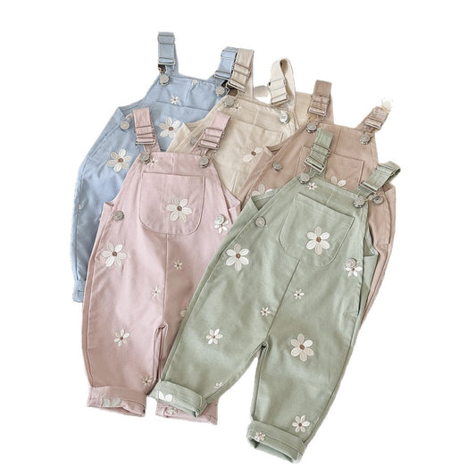 Baby Floral-embroidered Casual Sleeveless Romper