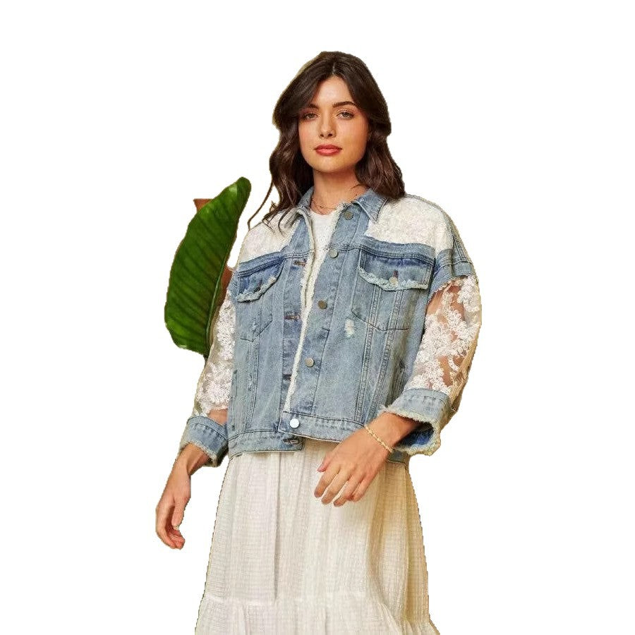 Hole Patched Denim Jacket Women