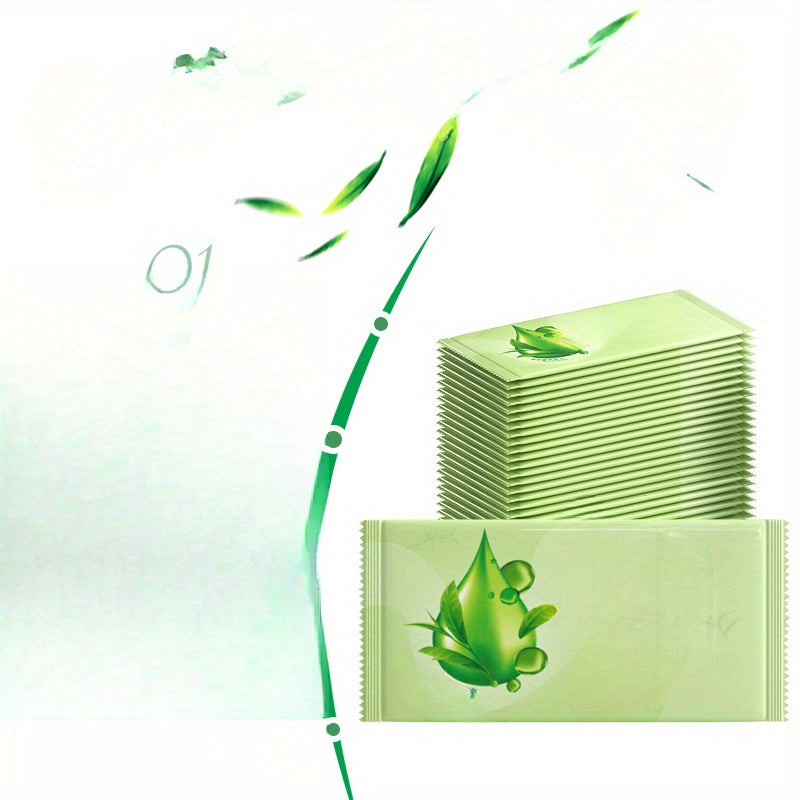 100 Individually Packaged Wet Wipes with Green Tea for Face Cleansing, Oil Removal, Portable And Disposable, Essential for Daily Use, Sports, Sweating, And Travel.