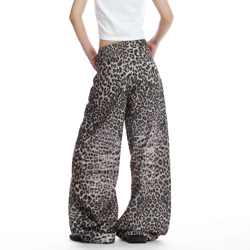 American-style Cat-eye Leopard-print Bootcut Jeans From A Trendy Unisex Brand