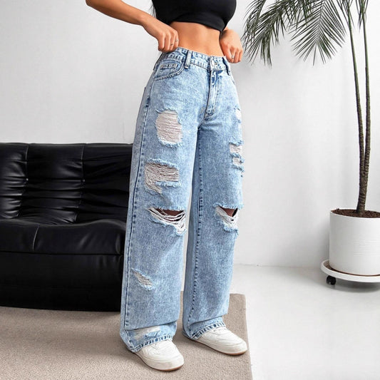 High-waisted Straight Versatile Slim-fit Women's Jeans