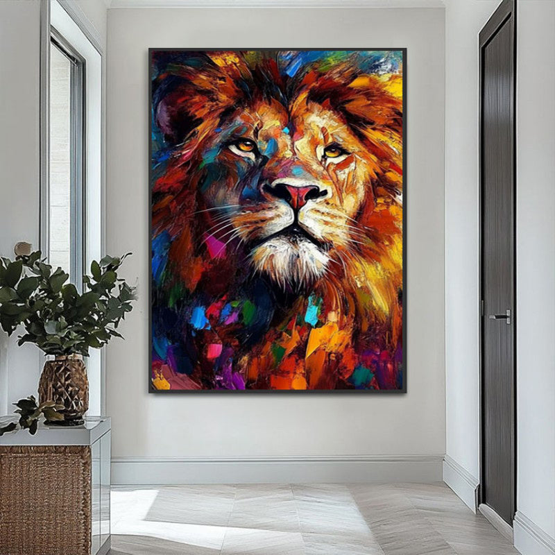 Abstract Animal Canvas Handmade Oil Painting Colorful Lion Painting Modern Stylish Animals Wall Art Home Living Room Decor
