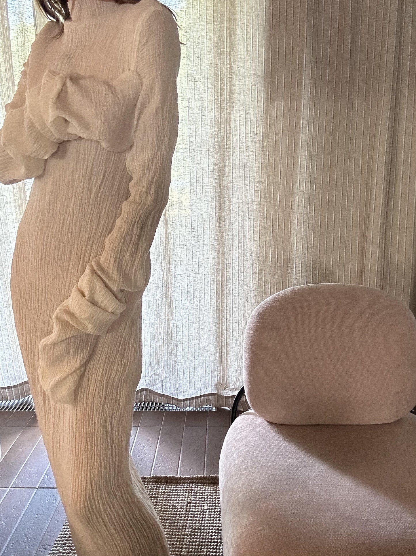 Solid Color Long Sleeve Slit Maxi Dress