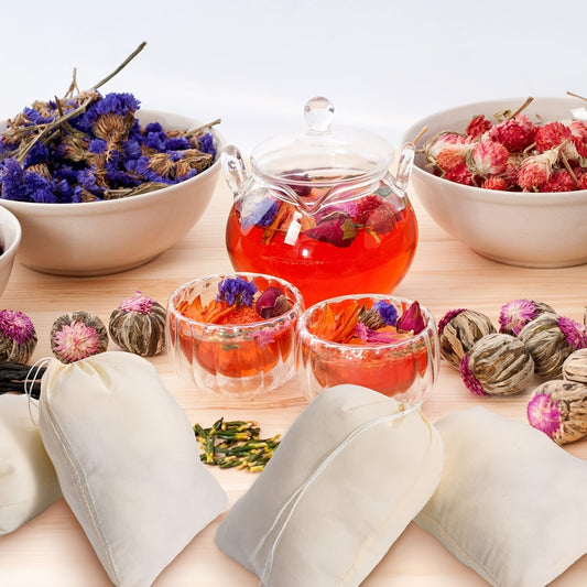 Reusable Muslin Drawstring Bags - 10 Pack Natural Unbleached Cotton Spice Tea Herb Soup Strainer Bags