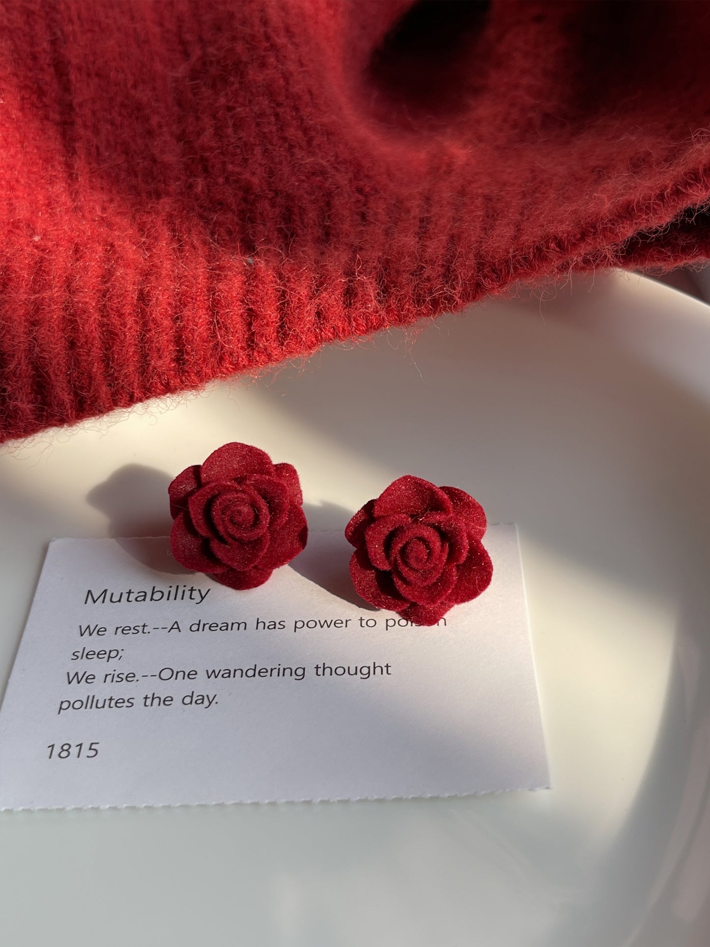 Red Rose Flower Velvet Stud Earrings High-end Retro Ear Decoration Jewelry For Women