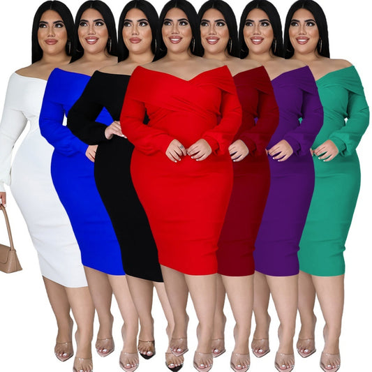 Women's Solid Color Plus-Size Solid-Colored Dress