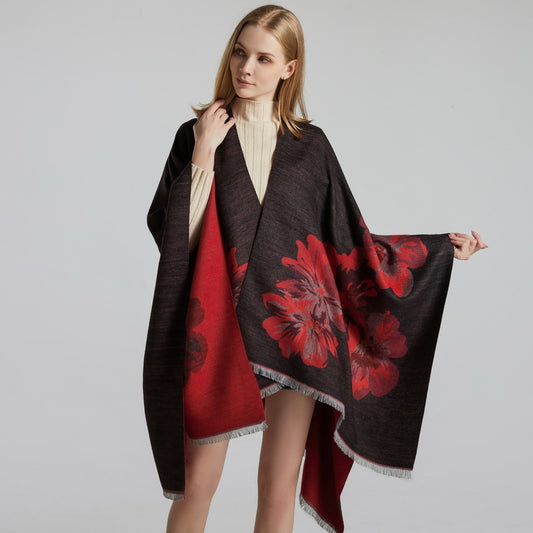 European And American Fashion Jacquard Split Thickened Warm Split Shawl
