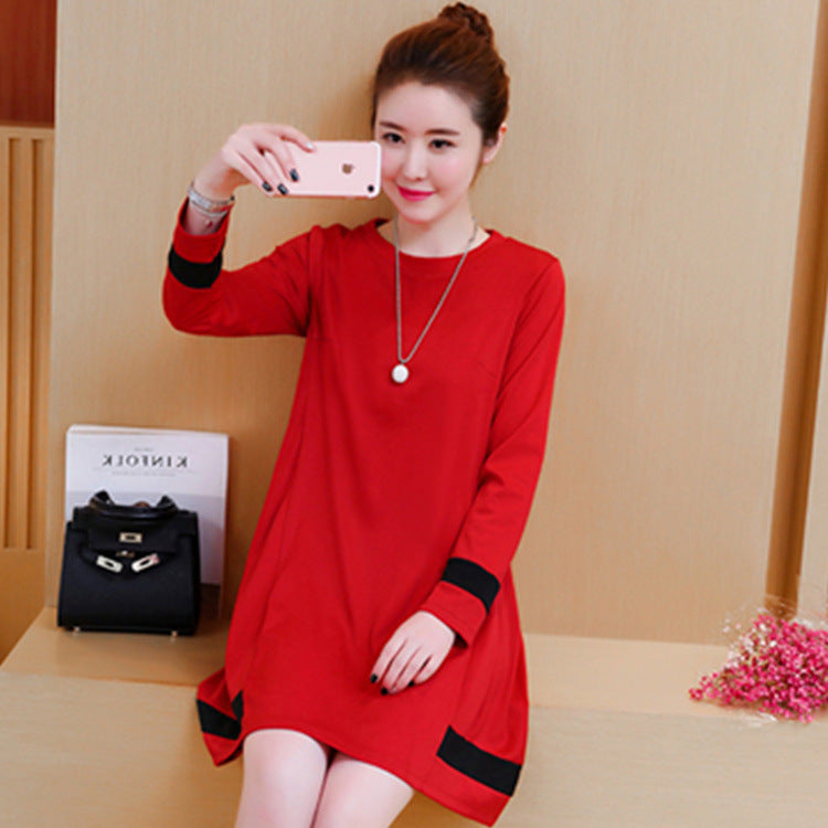 Plus Size Women's Long-sleeved Spring And Autumn New Mid-length Loose And Thin A-line Skirt