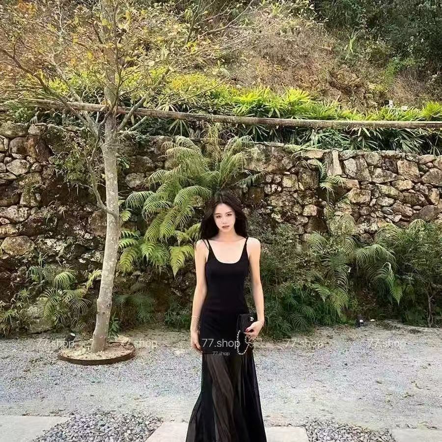 Pure Desire Mesh Splicing Sling Dress Women