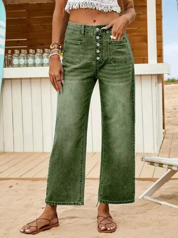 Button Elastic Loose Denim Shorts