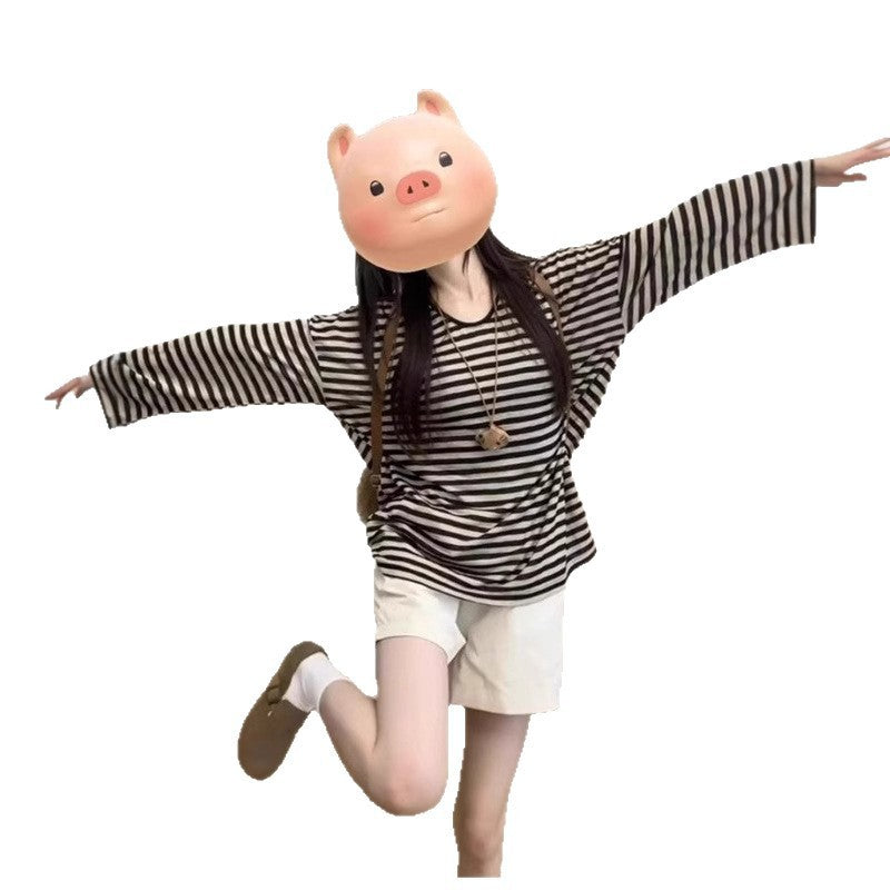 Sun Protection Loose Long Sleeve Women's Striped Mid-length Top