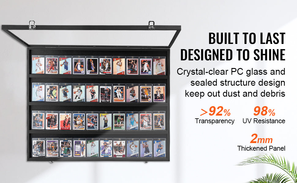 VEVOR Jersey Display / Sports Card Display Frame Case, Large Lockable Sport Shadow Box, 98% UV Protection PC Glass and Hangers