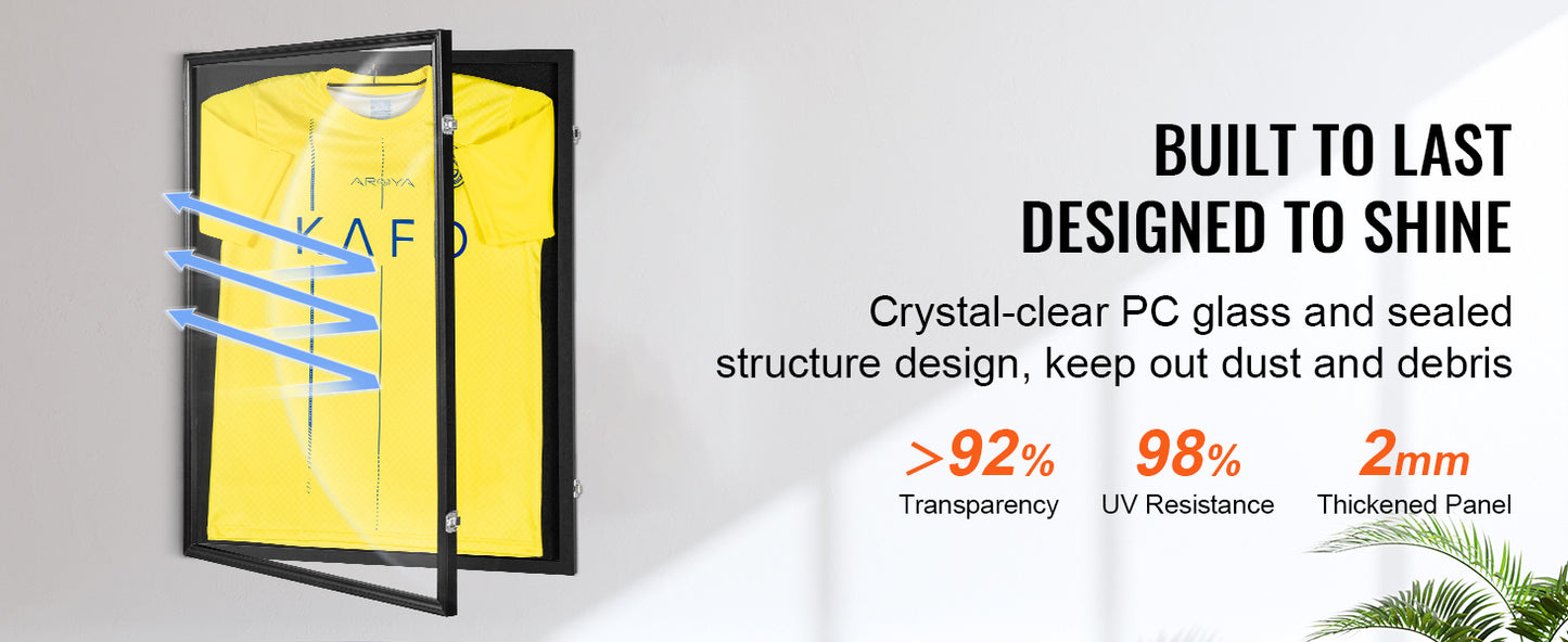 VEVOR Jersey Display / Sports Card Display Frame Case, Large Lockable Sport Shadow Box, 98% UV Protection PC Glass and Hangers
