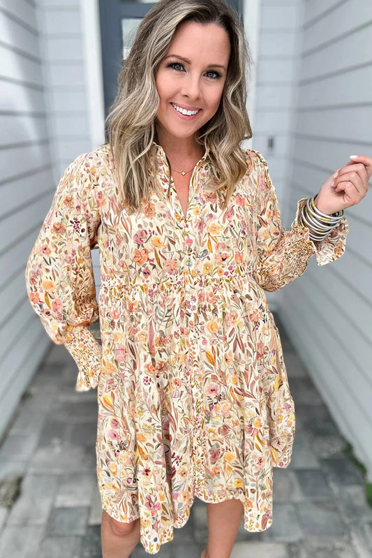 Women's Casual Loose Floral Long Sleeve Dress