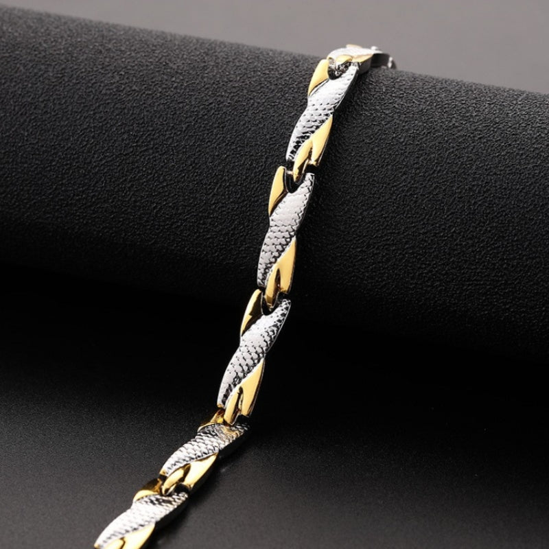 Men's Premium Dragon Pattern Bracelet - Adjustable 7mm Magnetic Black Alloy Jewelry