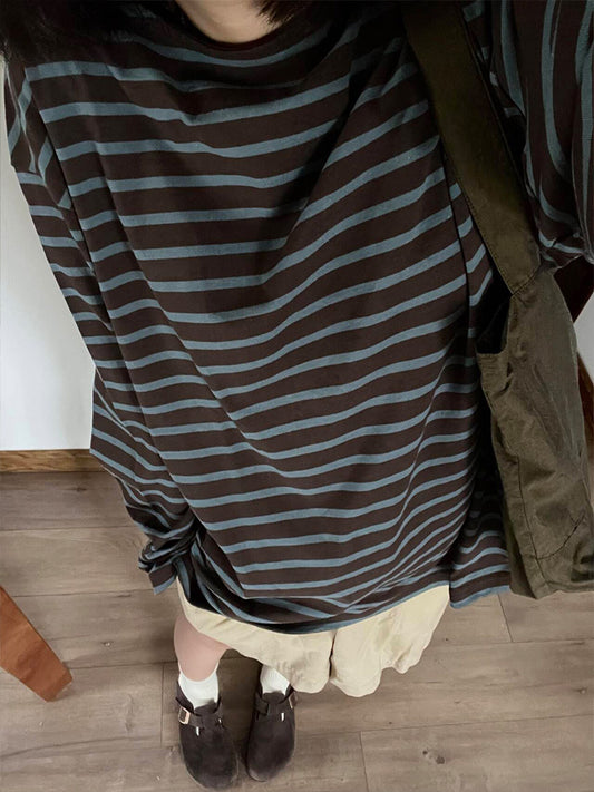 Vintage Striped Long-sleeve T-shirt Base Layer Top