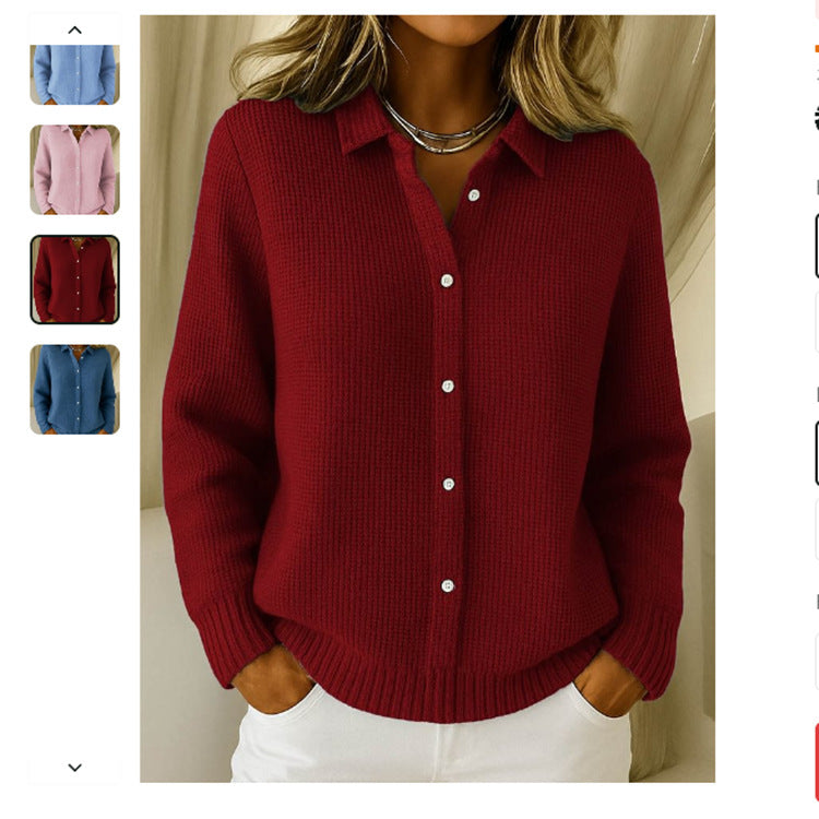 Casual Fashion Button Knitted Lapel Sweater