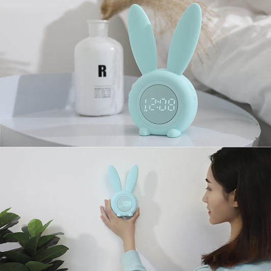 LED Digital Alarm Clock Bunny Ear Electronic LED Display Sound Control Cute Rabbit Night Lamp Desk Clock For Home Decoration