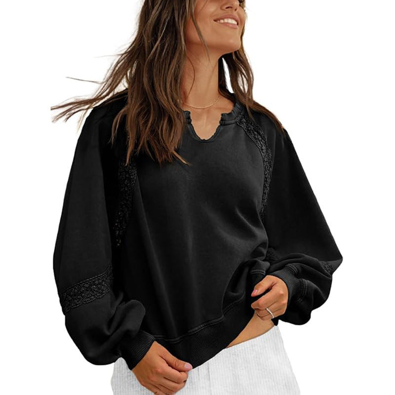 Women's Sweatshirt Casual V-neck Lace Sweater