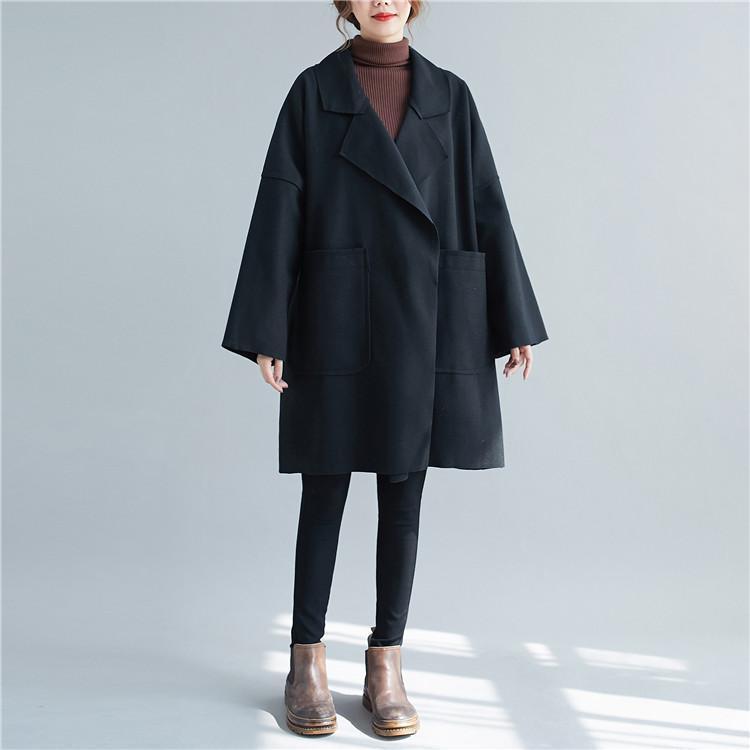 Korean Style Mid-length Woolen Coat For Fat Girls Slimming Trench Coat