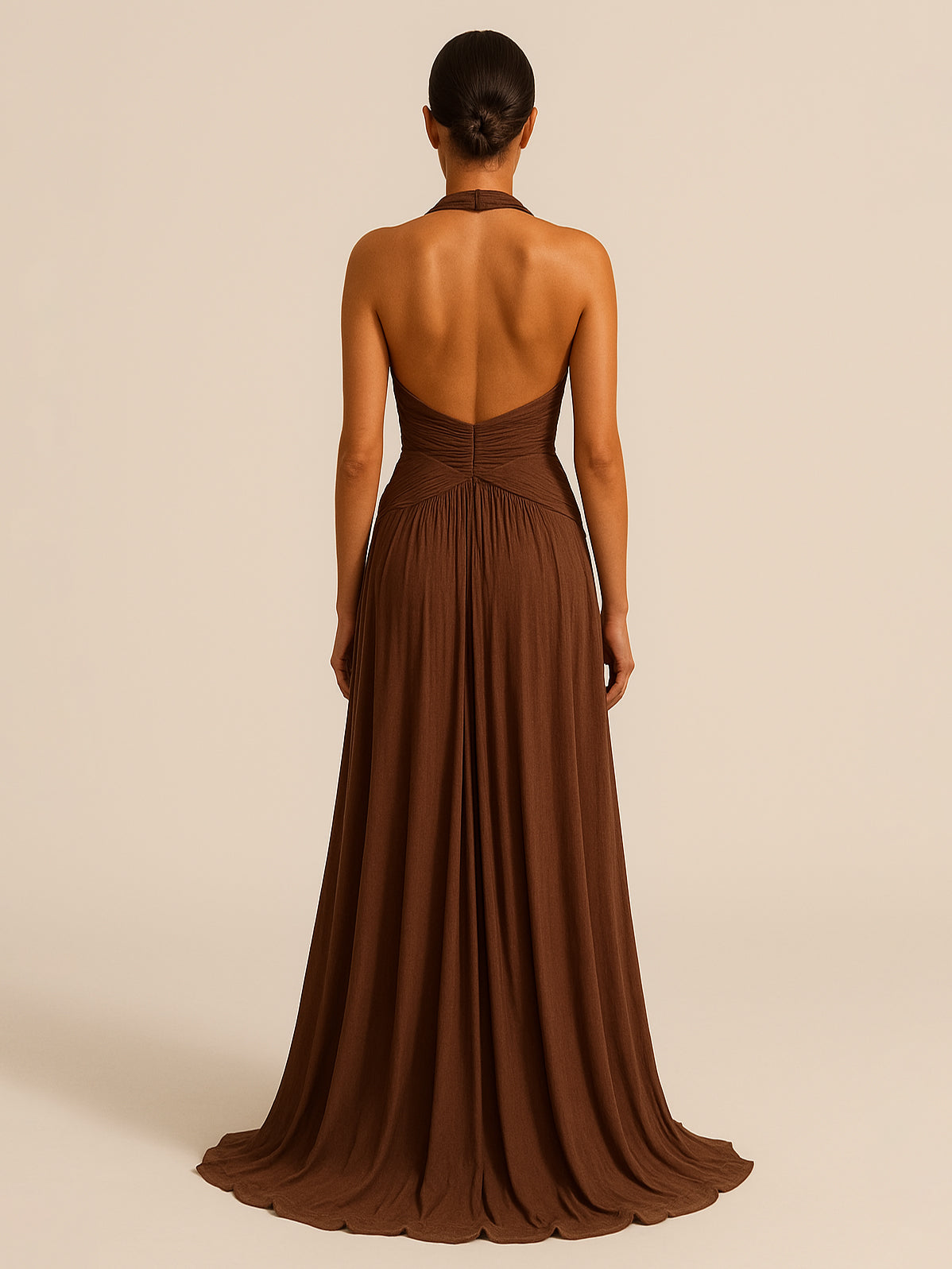 Brown Halter Back Maxi Dress