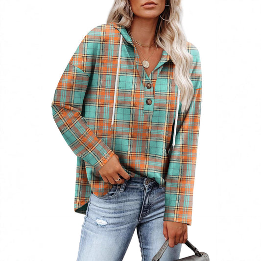 Women's Top V-neck Buttons Long-sleeved Sweater Shirt