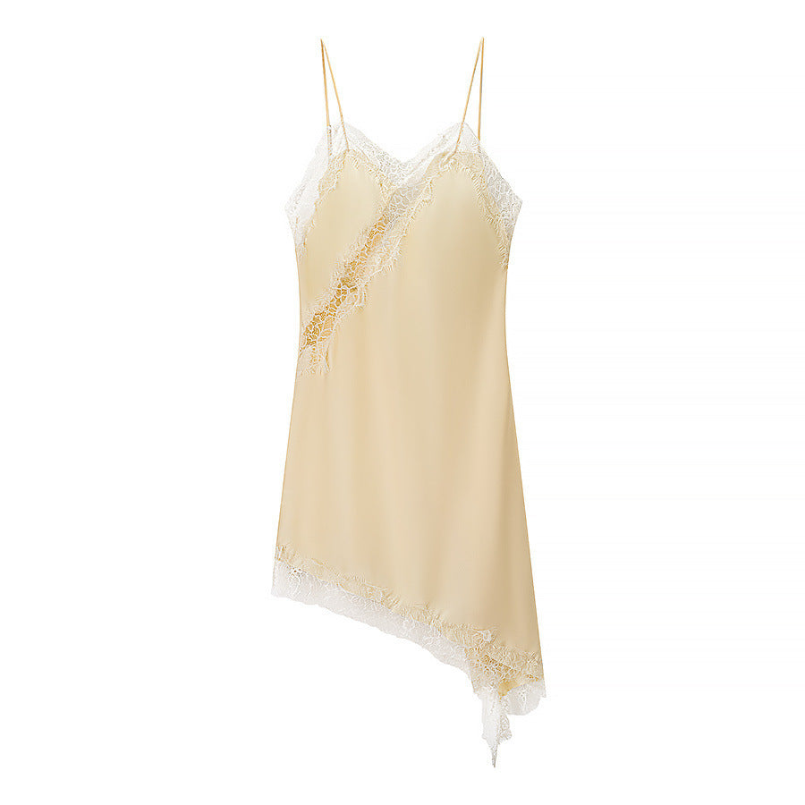 Silk Texture Sexy Lace Asymmetric Sling Dress
