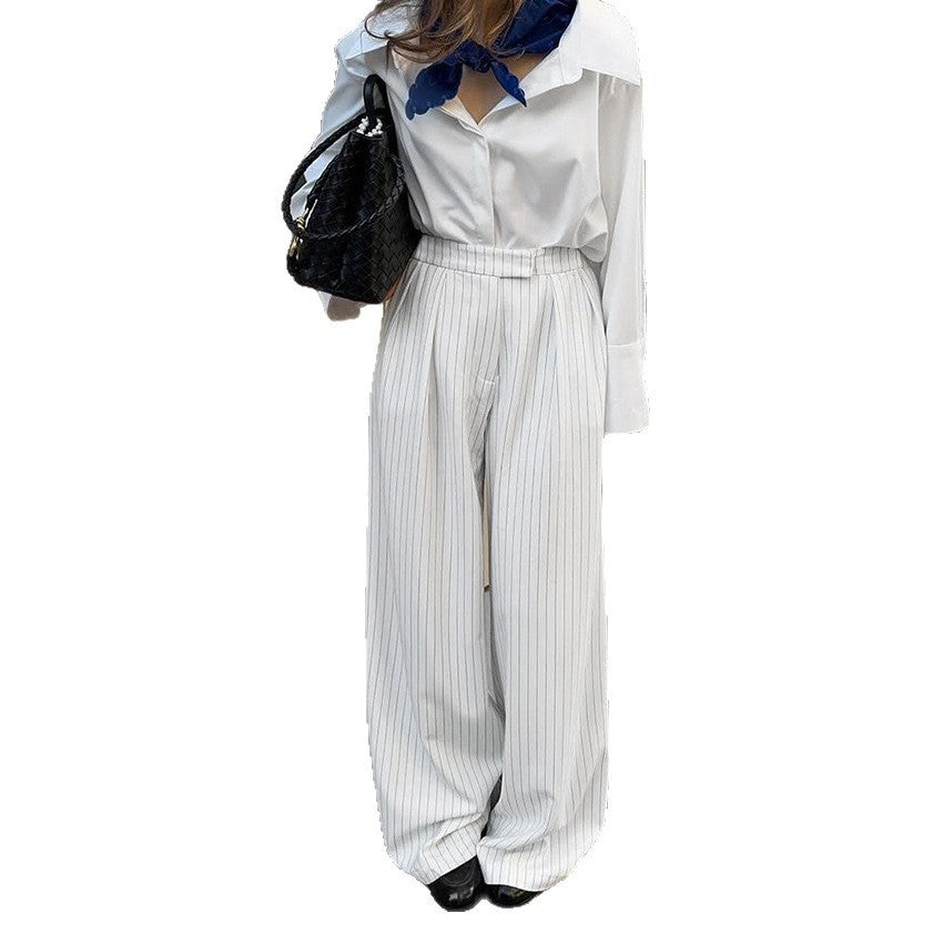 Commuting Loose Casual White Striped Wide-leg Pants