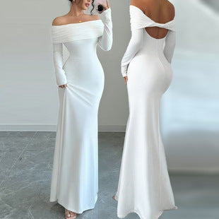 Women's Off-shoulder Fashion Slim Temperament Sexy Sheath Dress
