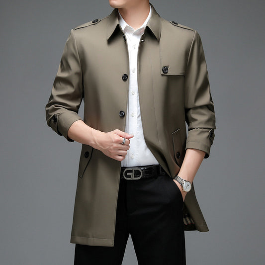 Men's Trench Coat Mid-length Lapel Casual Coat