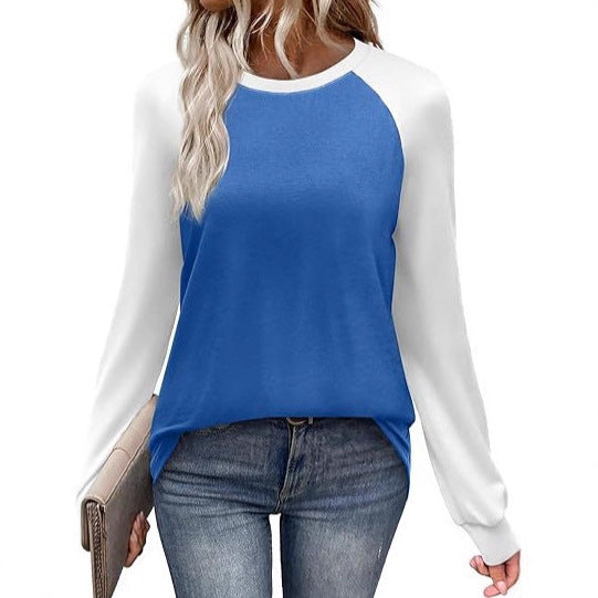 Long Sleeve Color Matching Casual All-match Round Neck T-shirt
