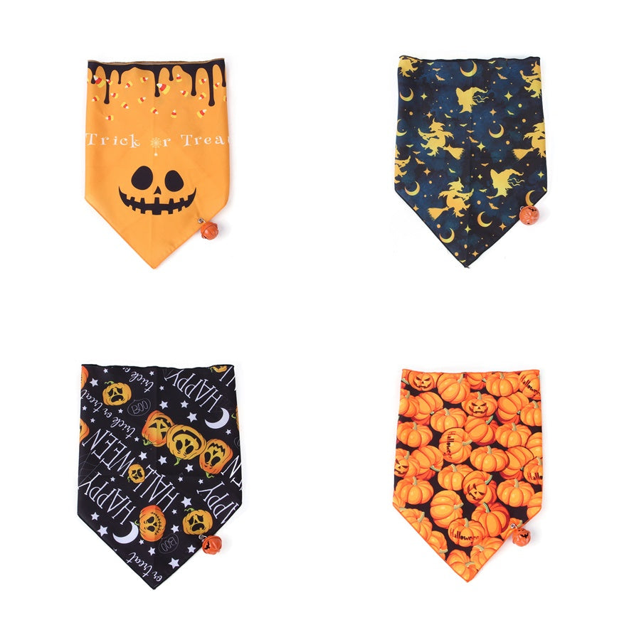 Pet Dog And Cat Halloween Print Triangle Saliva Towel