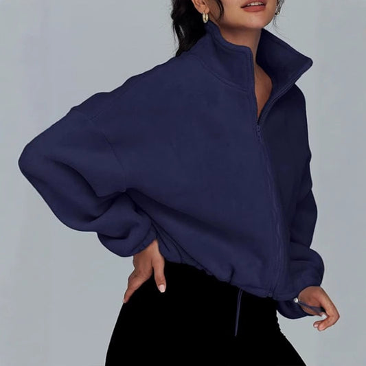 Cardigan mit lockerem Revers und Reißverschluss