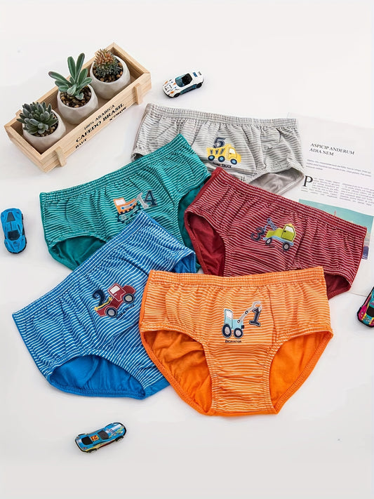 5pcs Boys Dinosaur Paradise Print Boxer Briefs Soft Cotton Comfortable Underwear
