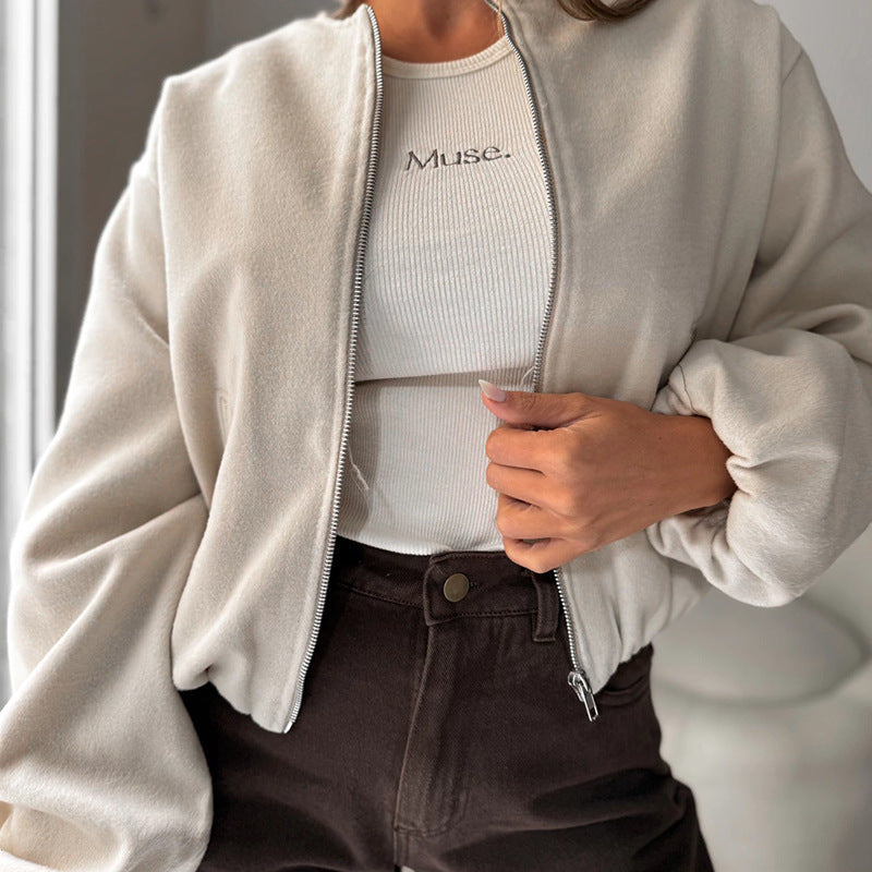 Women's Off-shoulder Round Neck Lantern Sleeve Short Coat