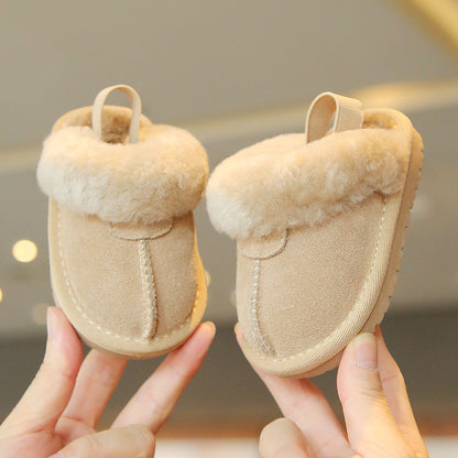 Suede Fleece-lined Cotton Shoes For Children's Walking