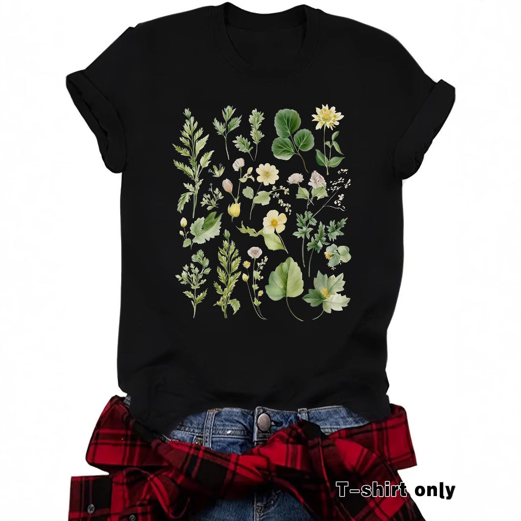 Fashionable Loose-fitting Casual Short-sleeve Top With Floral Print