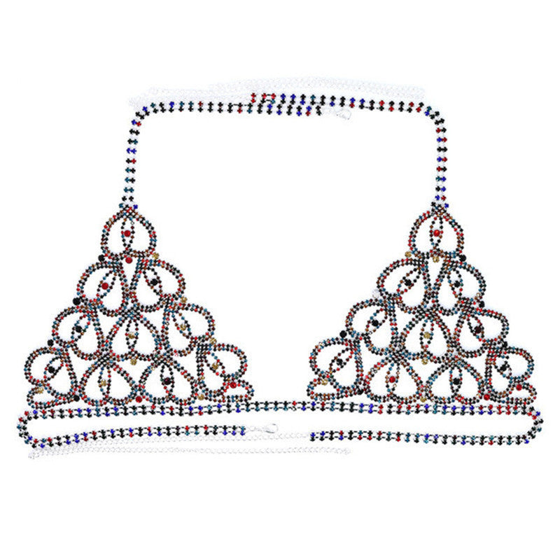 Sexy Bikini With Heart-shaped Rhinestone Claw Chain On Body Chain