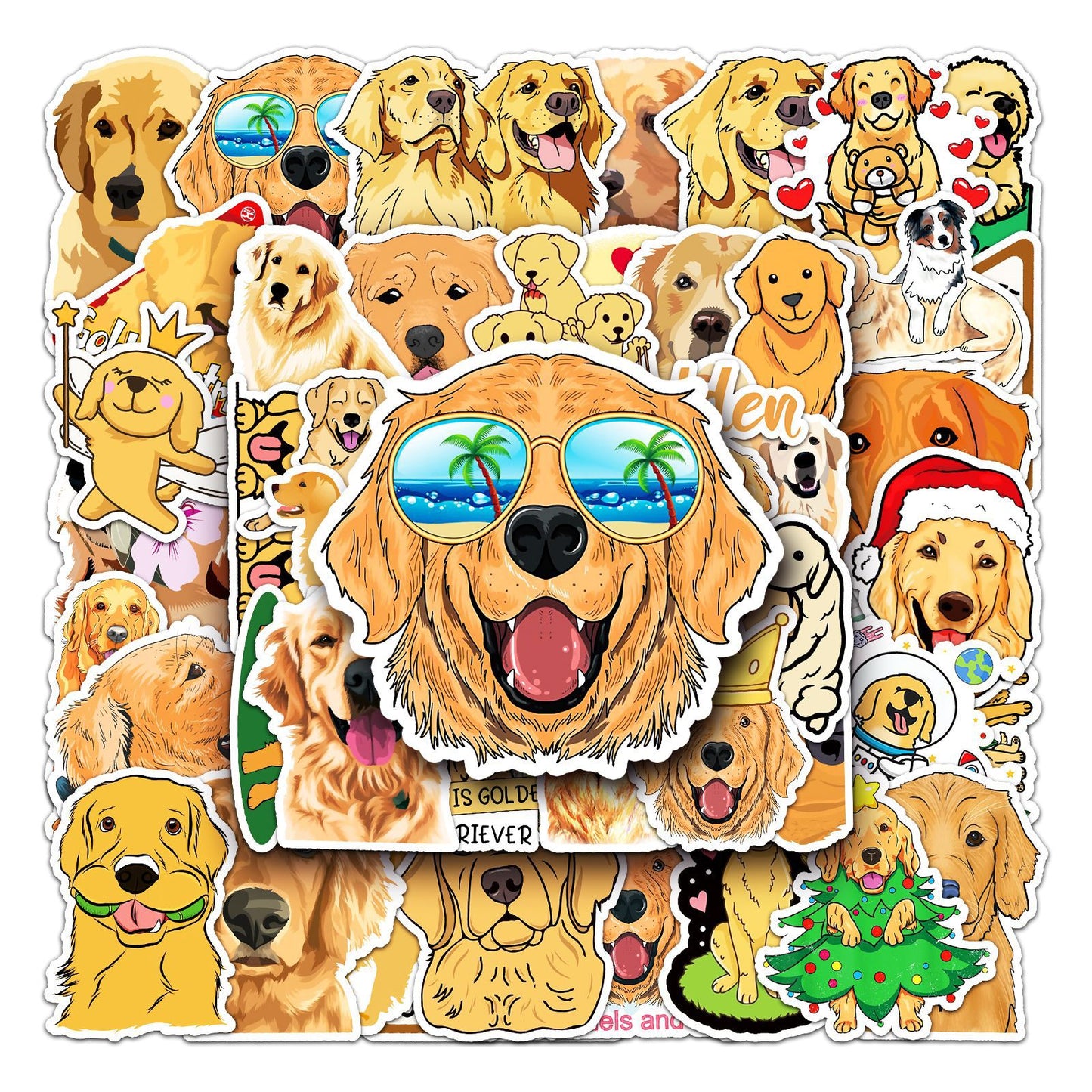 50 Sheets Waterproof Golden Retriever Graffiti Personalized Cartoon Animal DIY Stickers