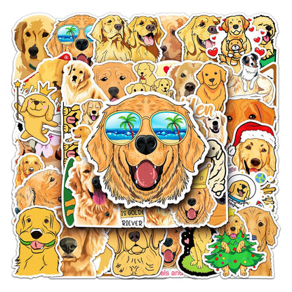 50 Sheets Waterproof Golden Retriever Graffiti Personalized Cartoon Animal DIY Stickers