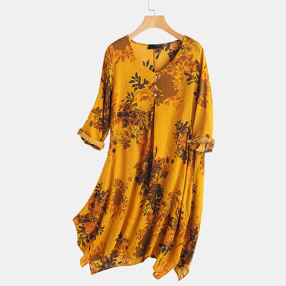 Women Loose Plus Size Five-point Sleeve Mid-length A-line Skirt