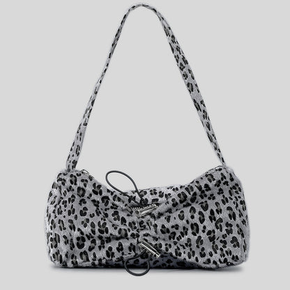 Autumn And Winter Drawstring Ruffle Zebra Stripes Underarm Bag Women