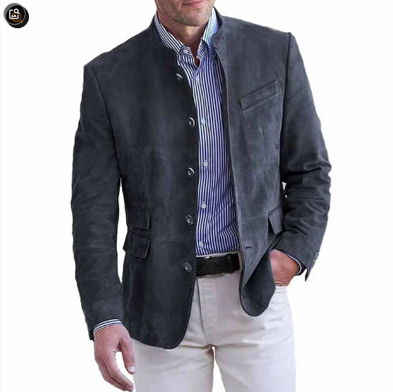 Men's Business Casual Suit Jacket Autumn Winter Fashion Commuter Daily Basic Blazer Solid Stand Collar Jacket Men's Clothing