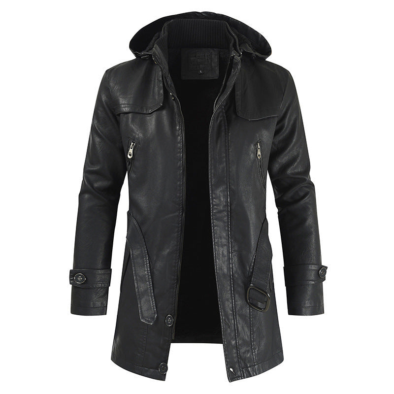 New Plus Size Men's Mid-length Leather Coat