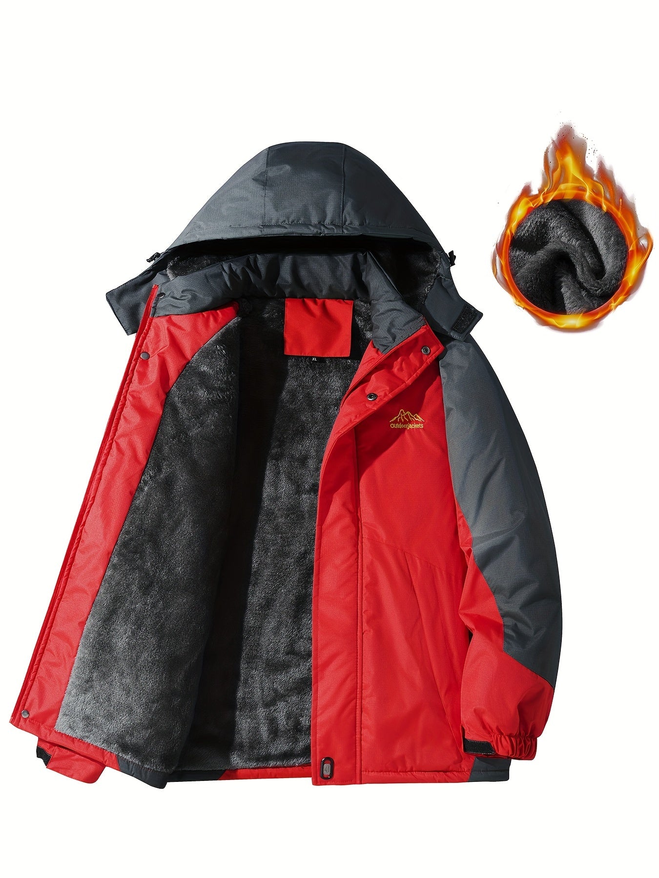 Men's Casual Color Block Thick Hooded Jacket, Waterproof Windproof Single-layer Fleece Jacket For Fall Winter Jacket Gifts Best Sellers